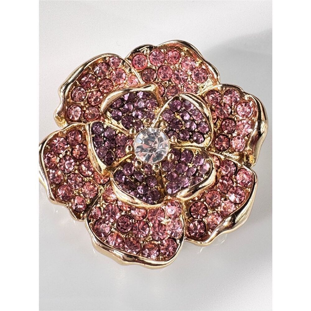 Gold-Tone PinkโCrystal Flower Brooch - Sparkling Floral Brooch